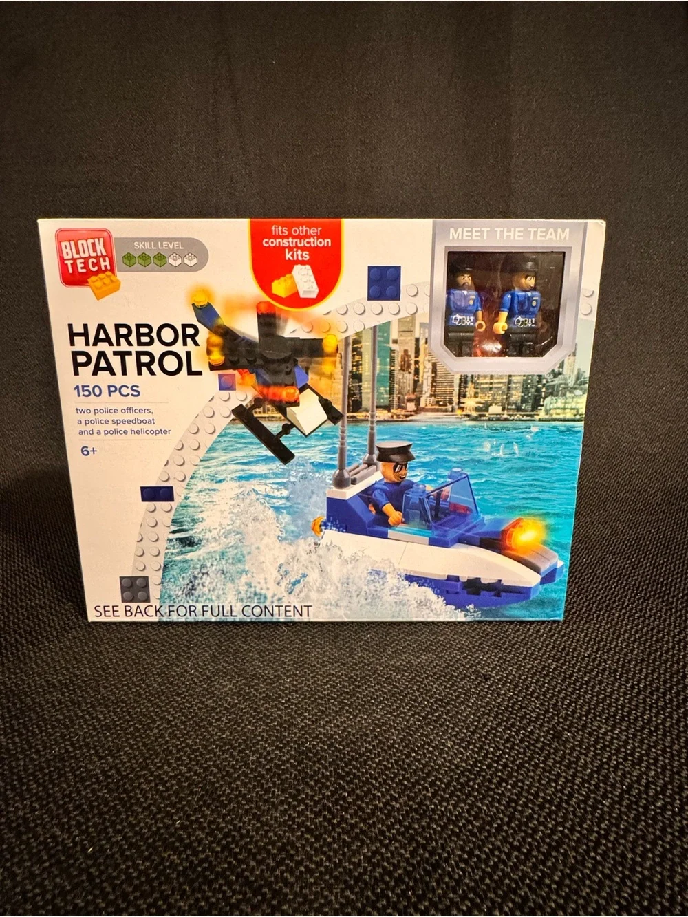 Block Tech Harbor Patrol 150 Pc Building Set Police Boat Helicopter New Sealed
